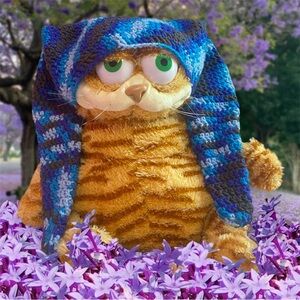 crochet long ear black and blue hat (garfield not for sale)